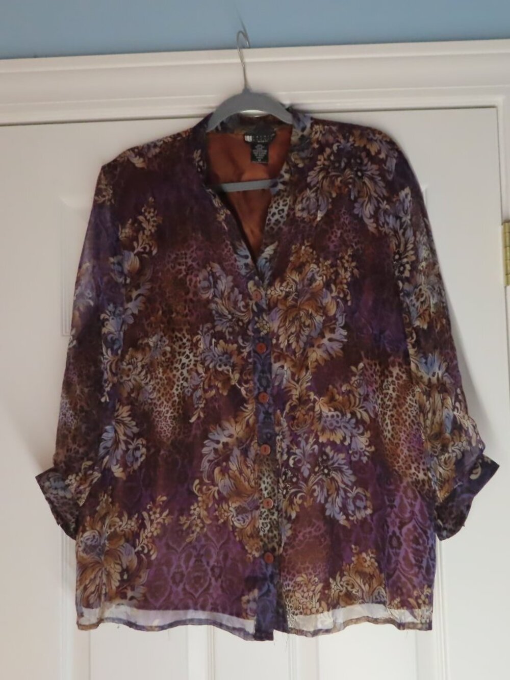Carole Little Vintage Animal Floral Silk Sheer Sleeve Fairycore Blouse Top 1X